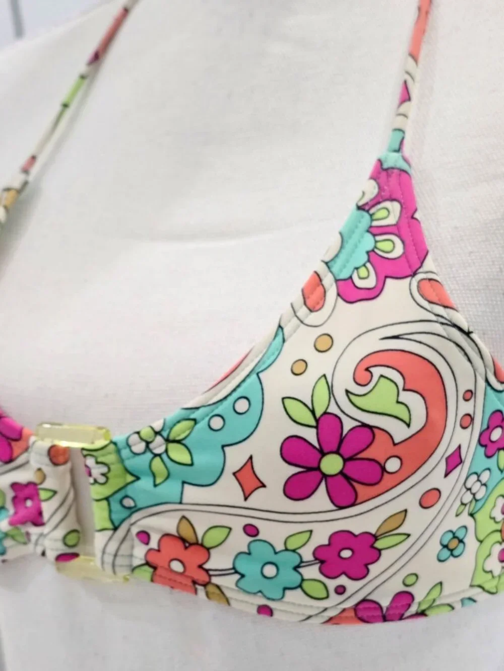 Mudd ✦ Floral Bikini Top ✦ Halter Neck Tie‑Back Colorful Stretch Floral Retro S